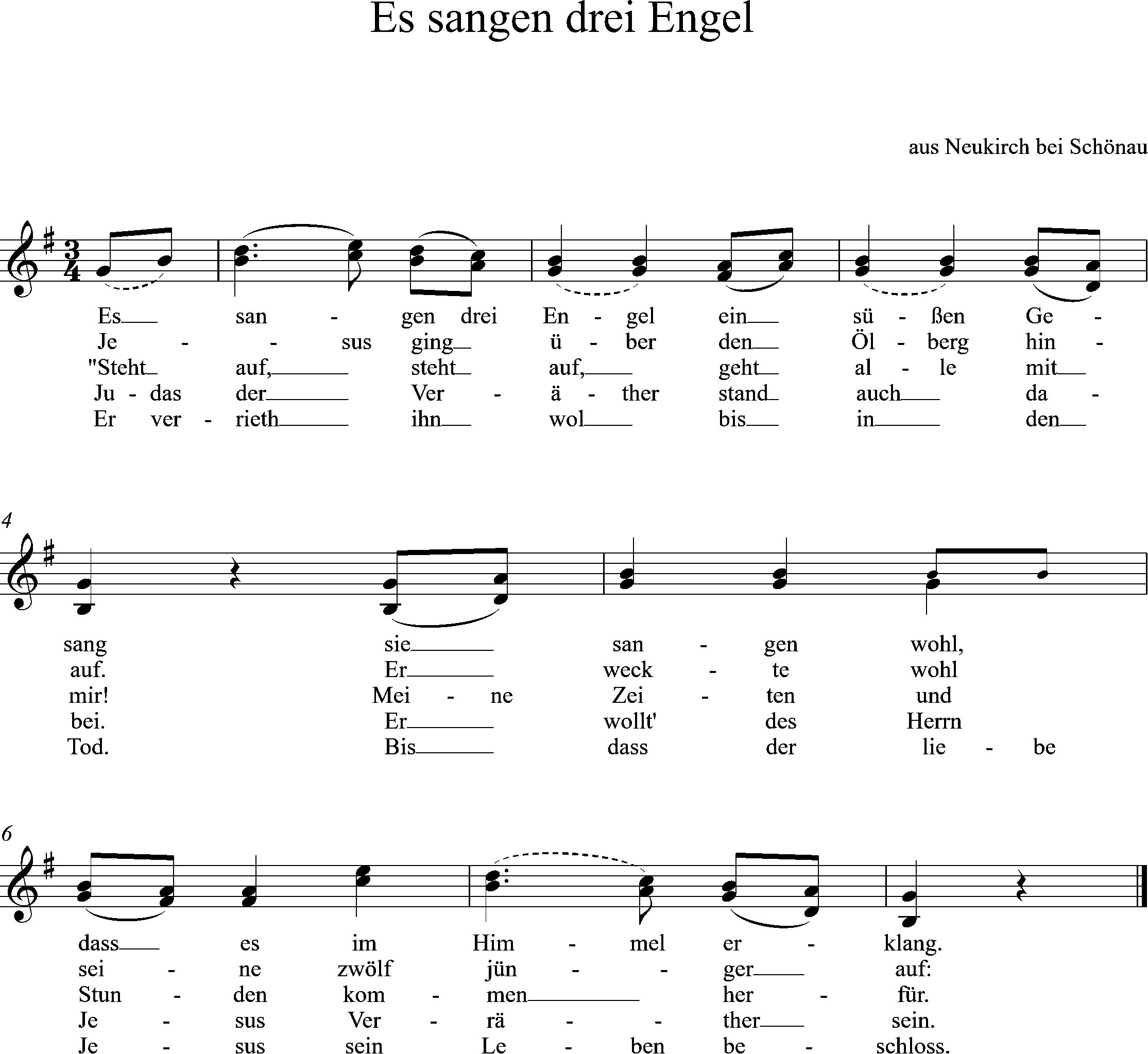 G-Dur, Noten, Es sangen drei Engel